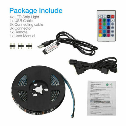 4x50CM USB 5V RGB LED Strip Background Light Remote Kit For TV Computer Lamp - Open Market .Co - 