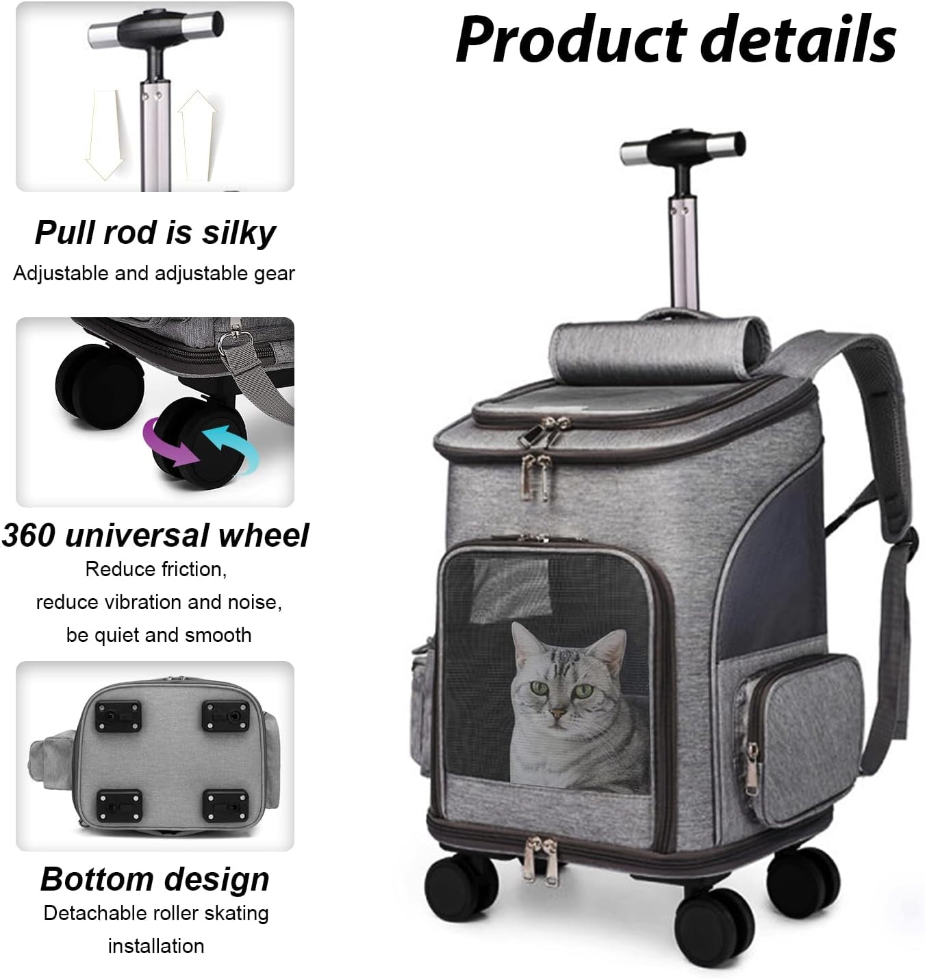 Airline Approved Pet Carrier Backpack with Wheels(Large Space),Rolling Backpack with Durable Handle and Flexible Wheels,Breathable Durable Mesh Panels(Most Airplane Approved) - Open Market .Co - 