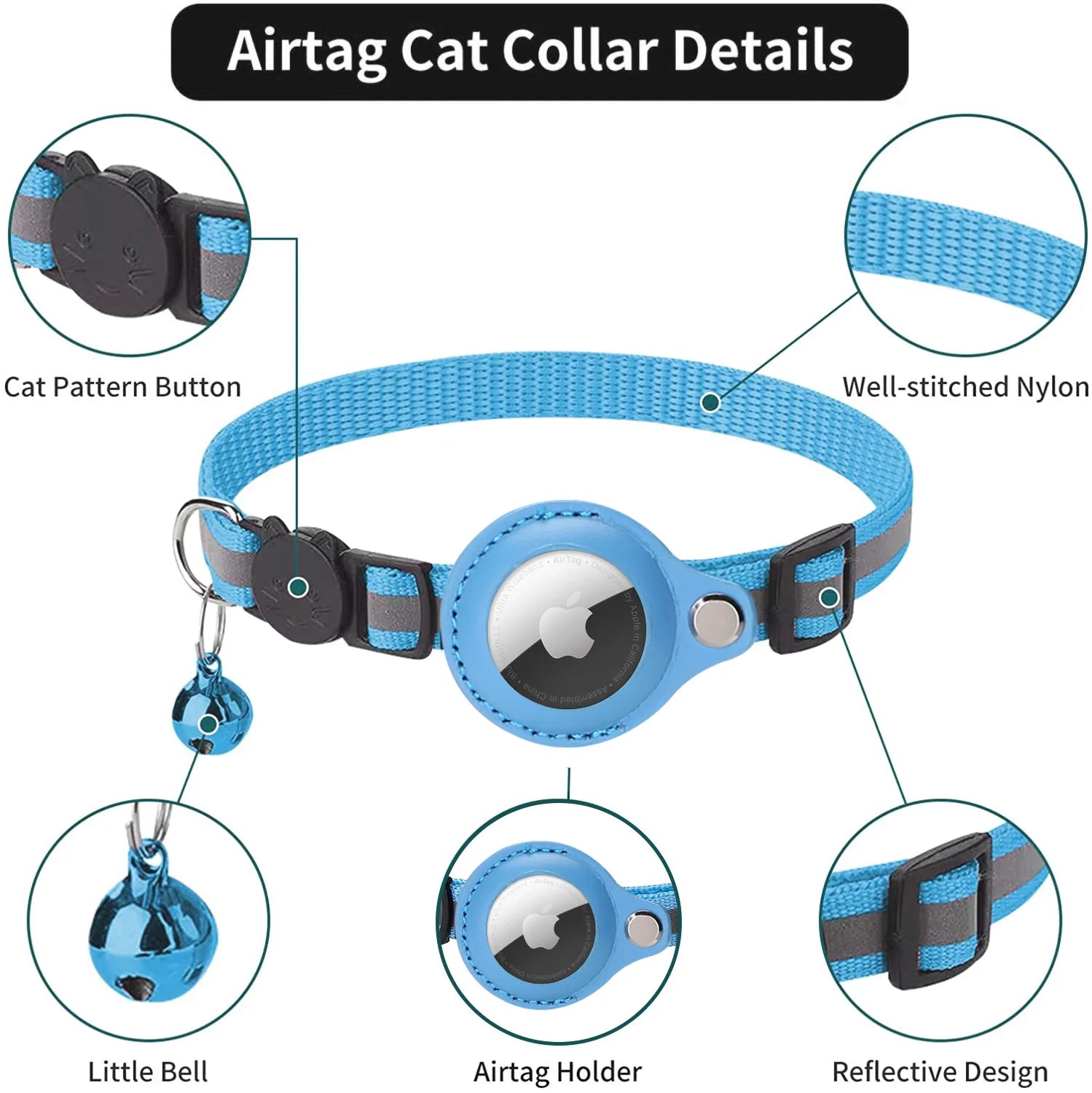 Anti - Lost Pet Cat Collar for the Apple Airtag Protective Tracker anti Lost Positioning Collar Waterproof Reflective Pet Collars - Open Market .Co - 