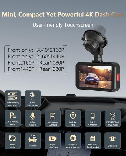 Dash Cam Front 4K And Rear 1080P Ussunny Dual Dash Camera Open Market .Co