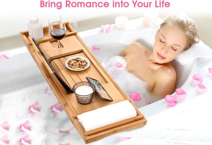 Bamboo Bathtub Caddy Tray with Extending Sides, Cellphone Ipad Tray and Wineglass Holder，Free Soap Holder - Open Market .Co - 