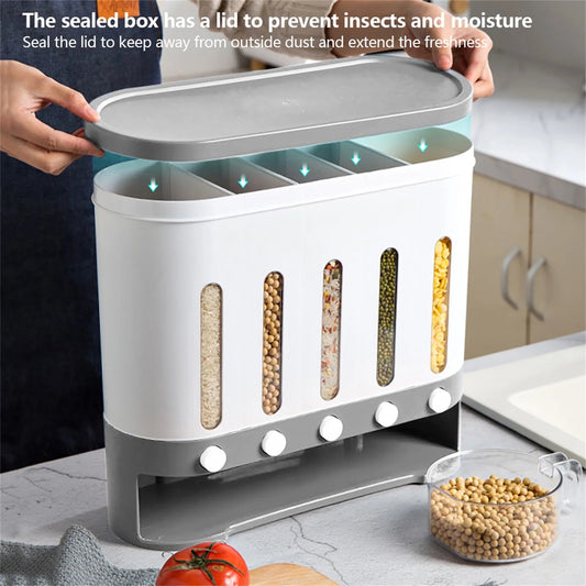 Cereal Dispenser Wall Mounted Grain Dispenser Storage 5 in 1 Kitchen Dispensing Container Food Dispenser for Cereals, Rice - Open Market .Co - 