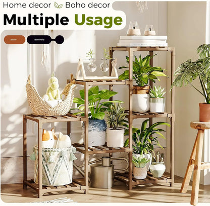 Plant Stand Indoor Plant Shelf Outdoor Wood Tiered Plant Rack for Multiple Plants 3 Tiers Ladder Plant Holder for 7 Plant Pots Boho Home Decor for Gardening Gifts