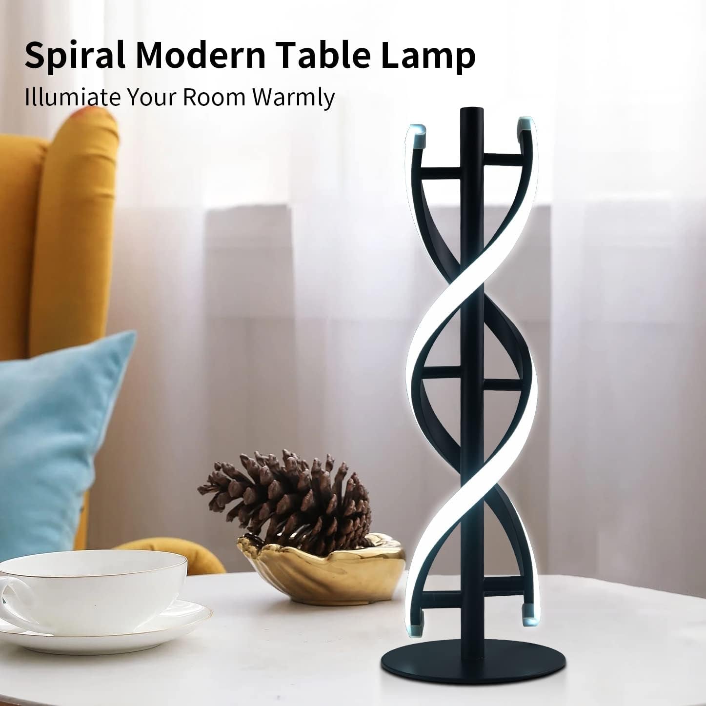 Double Spiral LED Table Lamp, Creative Double Helix Lampbody Matchs Metal Base, 12W Warm White Eye - Caring Dimmable LED Bedside Lamp Decorative Lighting - White - Open Market .Co - 