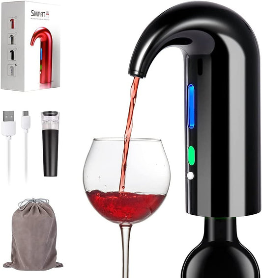 Electric Wine Aerator, Electric Wine Pourer and Wine Dispenser Pump, Multi - Smart Automatic Filter Wine Dispenser with USB Rechargeable for Travel, Home and Bar(Black) - Open Market .Co - 