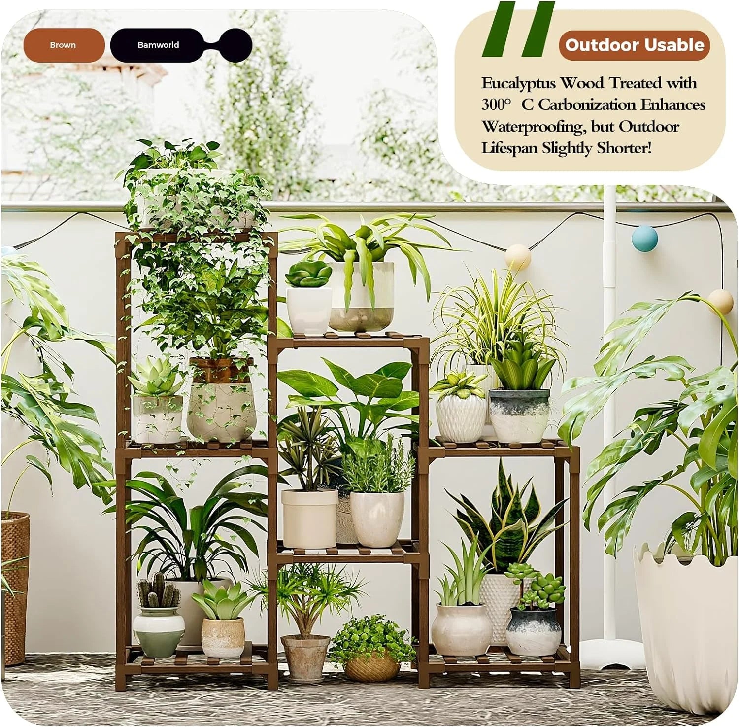 Plant Stand Indoor Plant Shelf Outdoor Wood Tiered Plant Rack for Multiple Plants 3 Tiers Ladder Plant Holder for 7 Plant Pots Boho Home Decor for Gardening Gifts