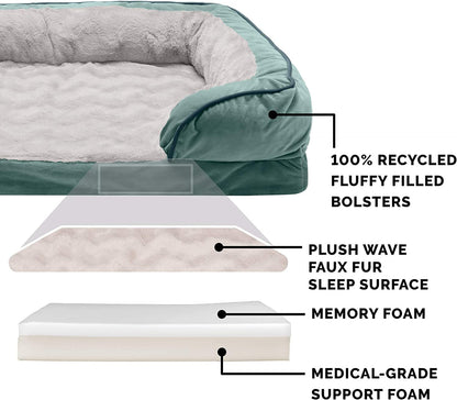 Memory Foam Dog Bed for Medium/Small Dogs W/ Removable Bolsters & Washable Cover, for Dogs up to 35 Lbs - Plush & Velvet Waves Perfect Comfort Sofa - Celadon Green, Medium - Open Market .Co - 
