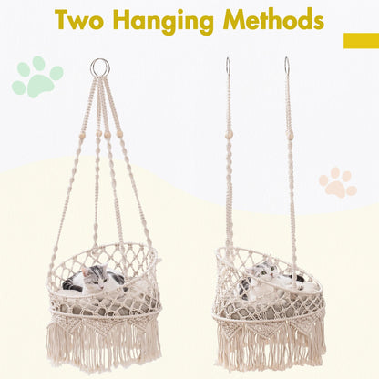 Pet Cat Hammock Swing Bed Bohemian Handwoven Tapestry Cotton Macrame for Home Outdoor Wall Hanging with Cushion - Open Market .Co - 